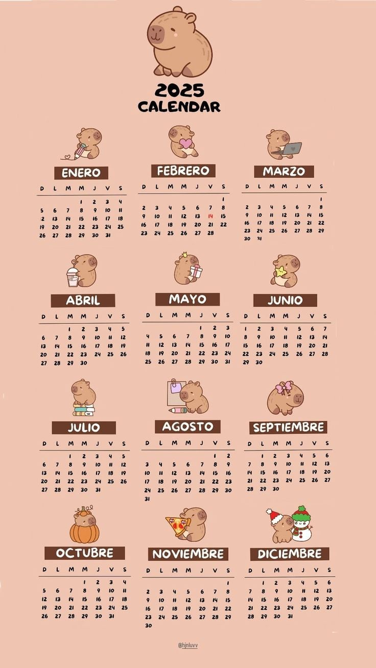 Calendario 2025 de capibara