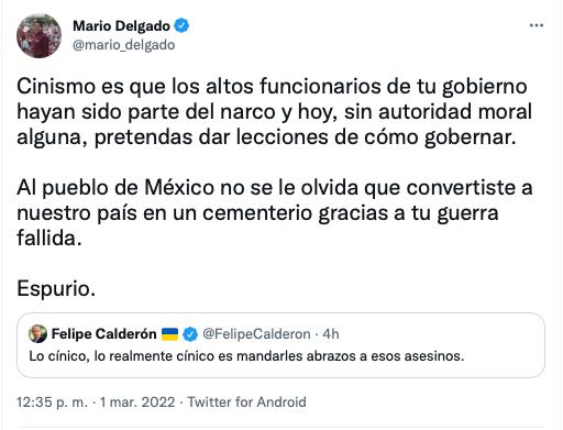 Tuit de Mario Delgado contra Felipe Calderón