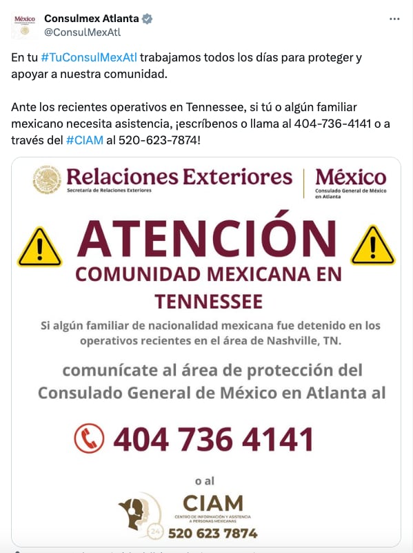 Consulado de México en Atlanta ofrece ayuda ante redadas en Tennessee