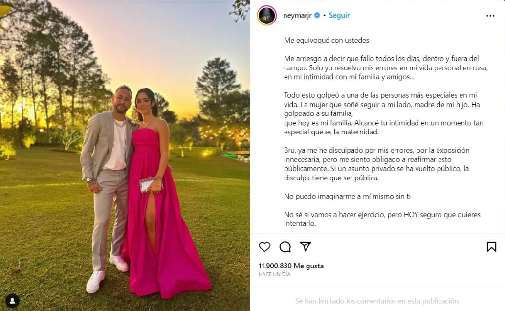 Neymar le pidió disculpas a su novia, Bruna Biancardi, por haberle sido infiel.
