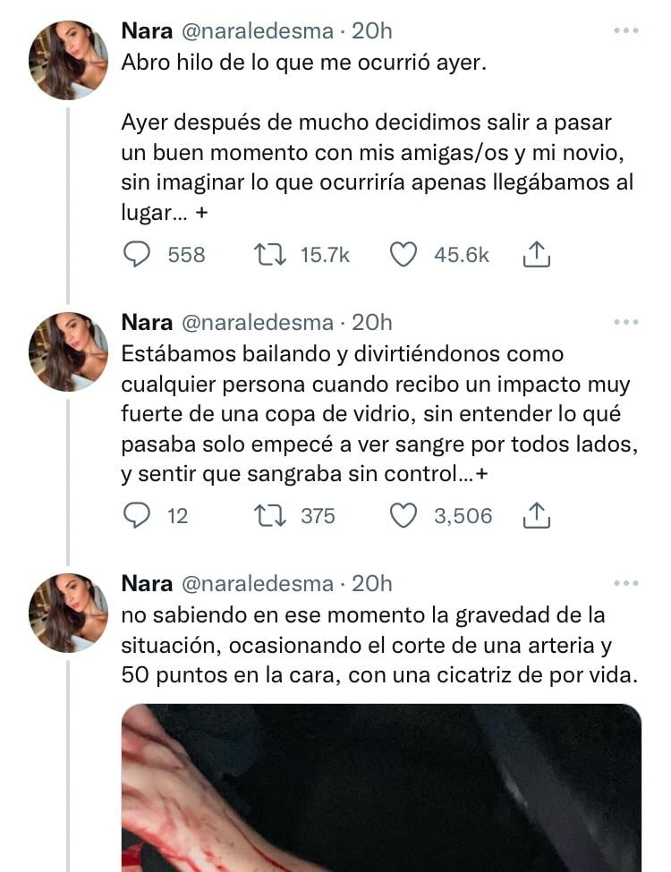 Relato de Nara en Twitter