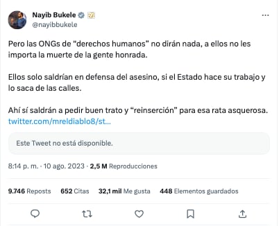 Nayib Bukele se lanza contra asesino de Milagros