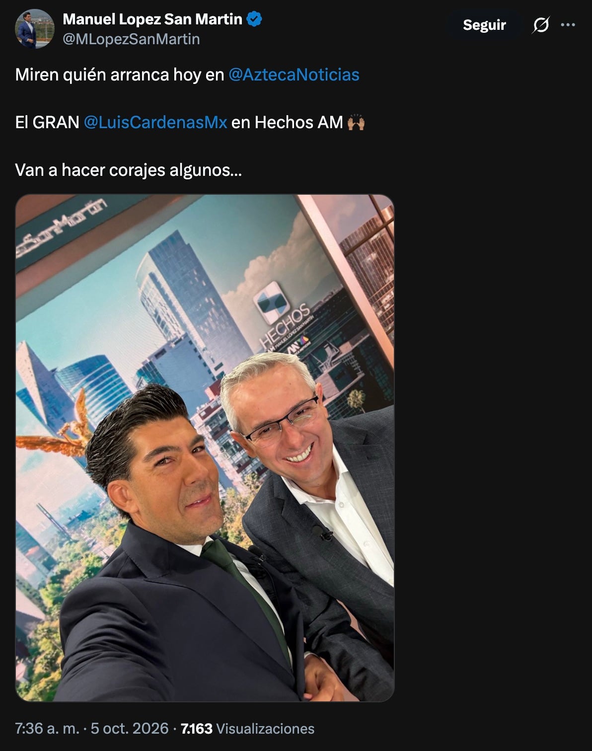 Luis Cárdenas se suma a Hechos AM con López San Martín en TV Azteca