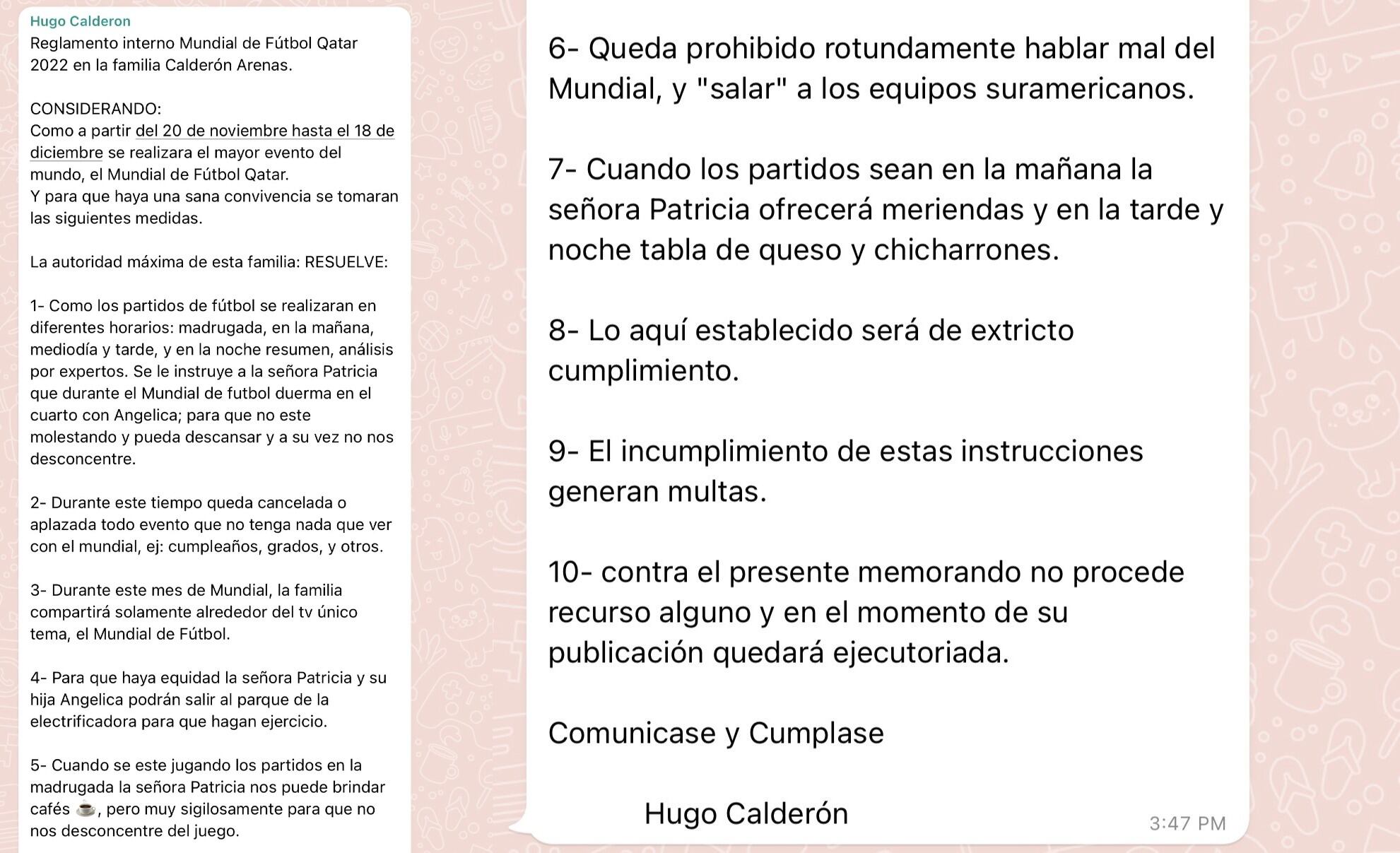 Papá impone a familia un reglamento por Qatar 2022
