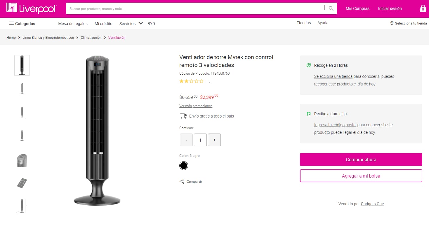 Ventiladores de torre con descuento en Liverpool