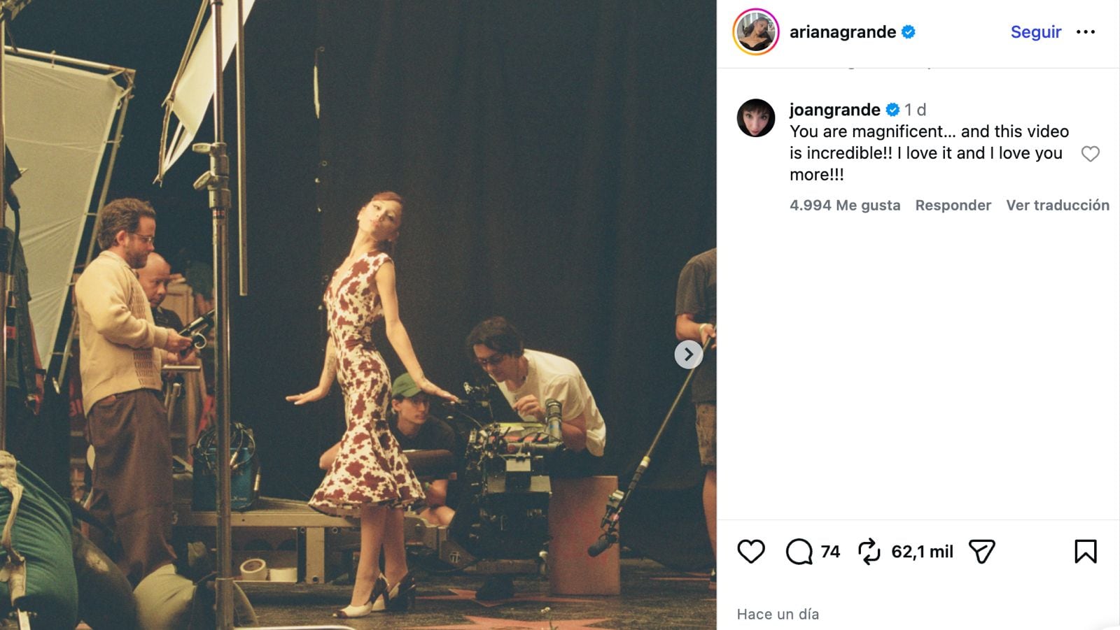 Joan Grande expresa su apoyo a Ariana Grande