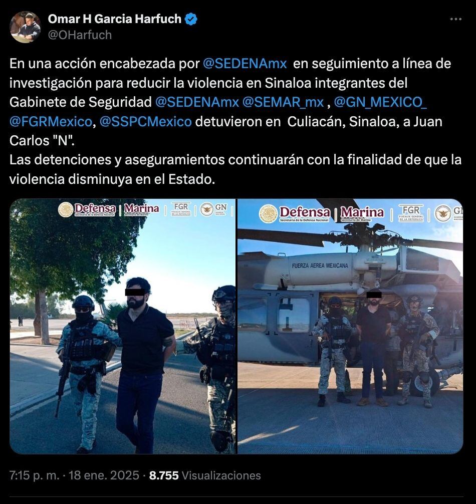 Omar García Harfuch destacó la captura de Chavo Félix en Culiacán