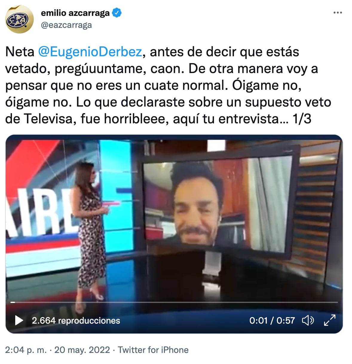 Emilio Azcarraga desmiente veto de Eugenio Derbez en Televisa