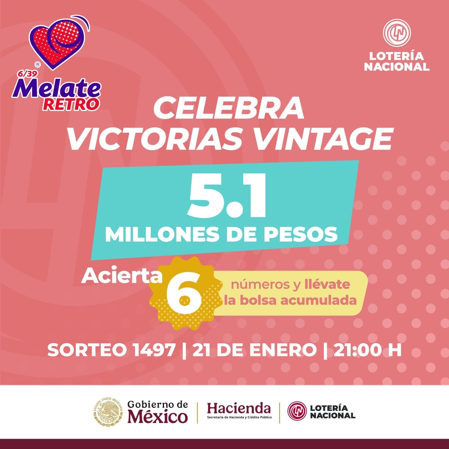 Resultados Sorteo Melate Retro 1497 de Lotería Nacional: Estos son los números ganadores
