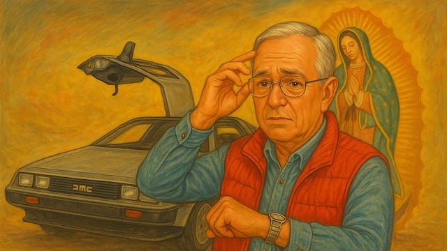 Viajero en el tiempo. Imagen elaborada por ChatGPT. Circula en redes sociales