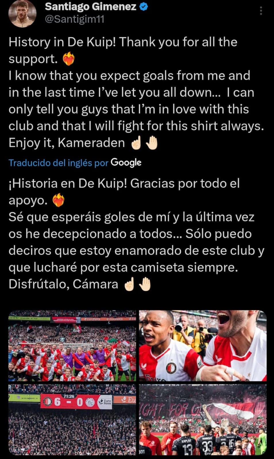 Mensaje de Santiago Giménez.