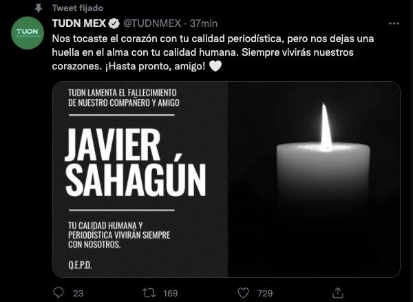 TUDN lamentó la muerte de Javier Sahagún