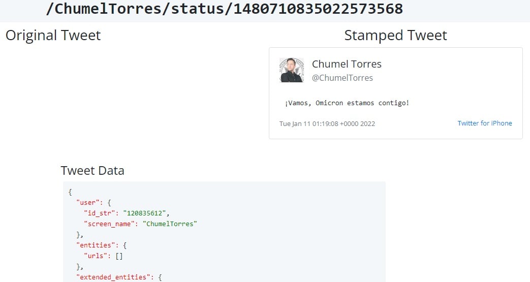 Tuit borrado de Chumel Torres en Tweet Stamp