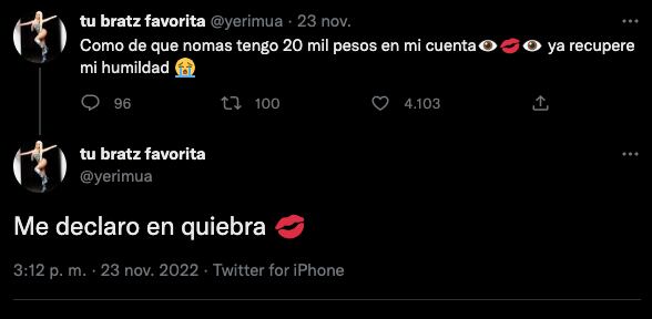 Yeri Mua solo tiene 20 mil pesos en su cuenta y dice que ya recuperó su humildad