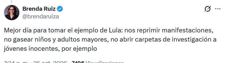 Brenda Ruiz pide a Máynez que siga los pasos de Lula y no apoye la represión a manifestantes