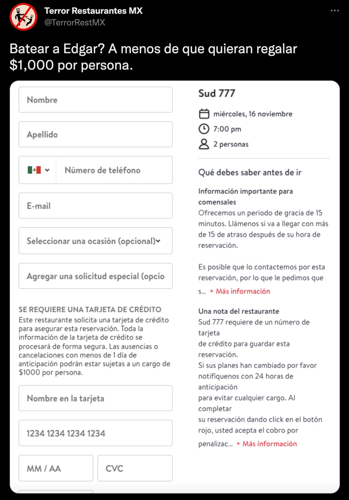 ¿Cuánto cuesta cancelar una reservación en Pujol y Niddo? sale caro decirle que no al mole madre