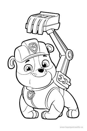 Dibujos para colorear de Rubble de Paw Patrol con un brazo de excavadora