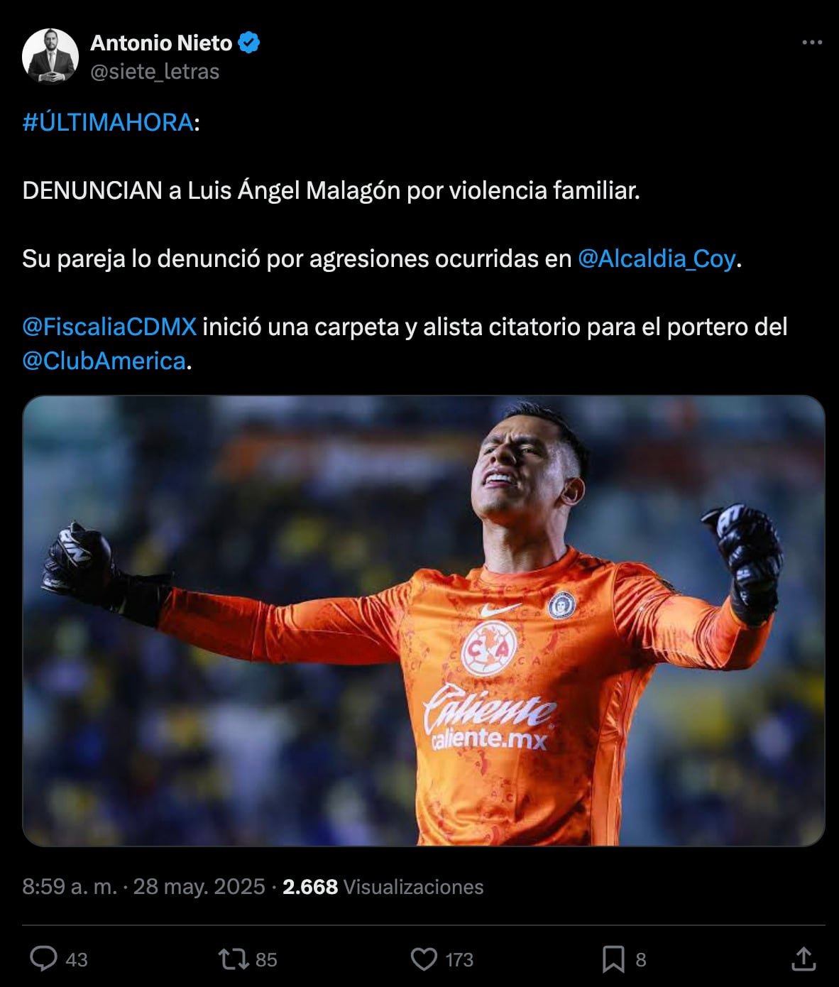 Luis Malagón fue denunciado por su pareja