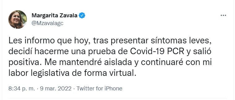 Post de Margarita Zavala