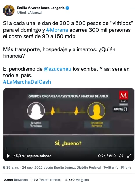 Emilio Álvarez Icaza cuestiona financiamiento a asistentes a la marcha de AMLO