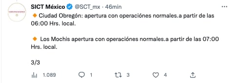 Reanudan actividades en Aeropuerto de Ciudad Obregón