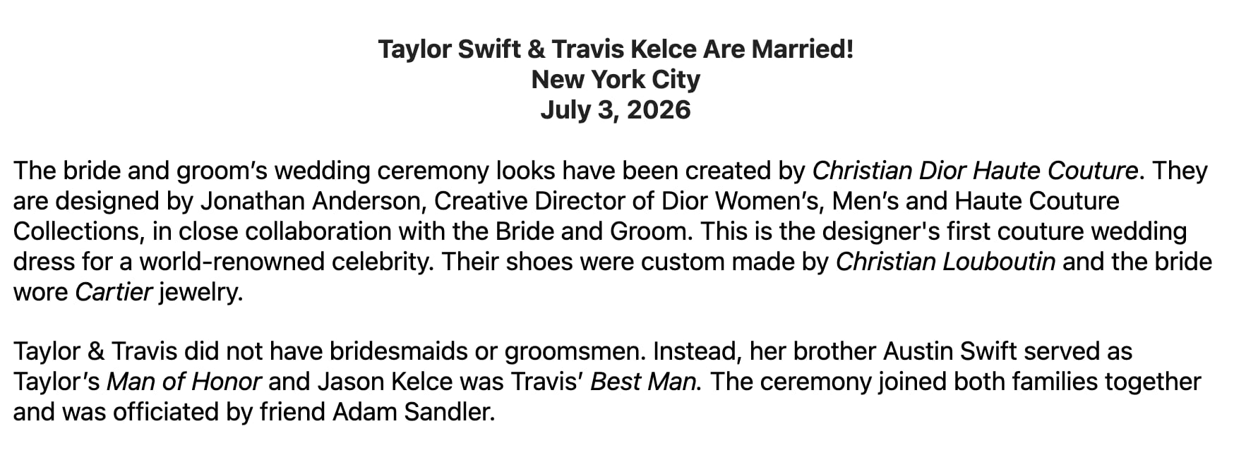 Comunicado boda Taylor Swift y Travis Kelce