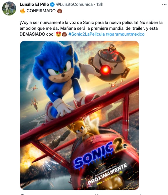 Luisito Comunica será l¡otra vez la voz de Sonic