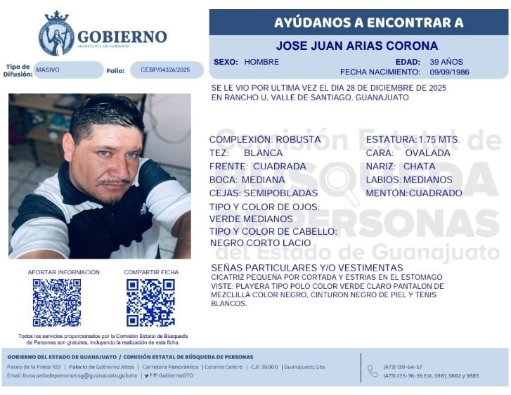 Desaparece en Guanajuato José Juan Arias Corona, padre buscador