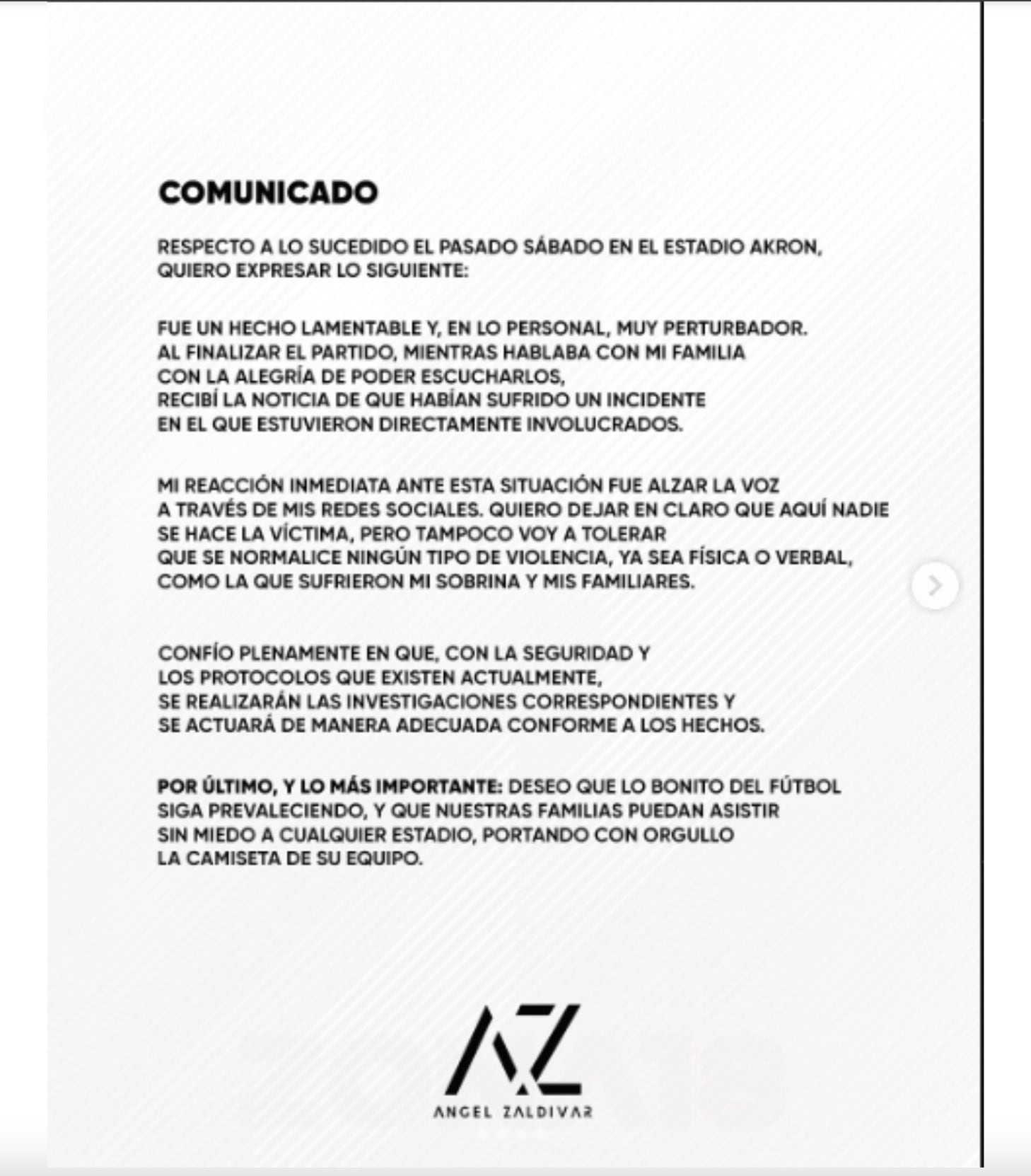 Comunicado de Ángel Zaldívar.