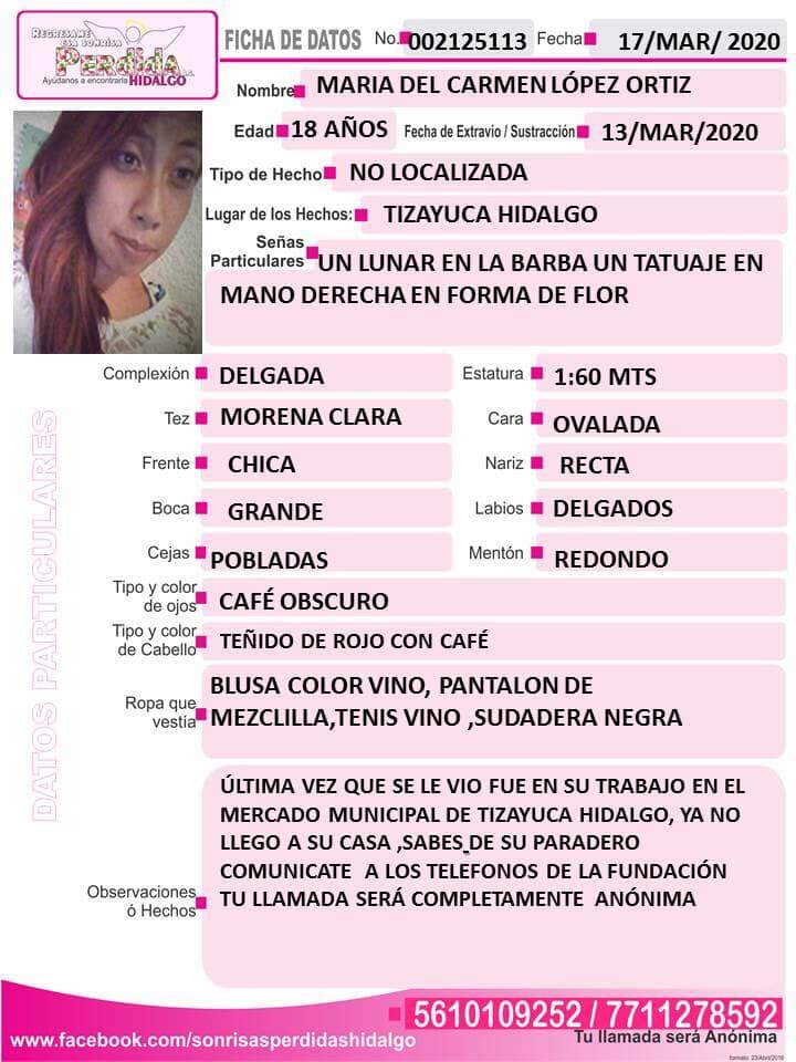 Ficha de búsqueda de María del Carmen.