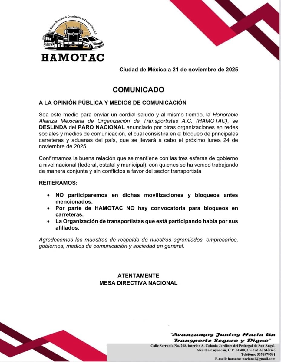 Bloqueos 24 de noviembre; transportistas se deslindan