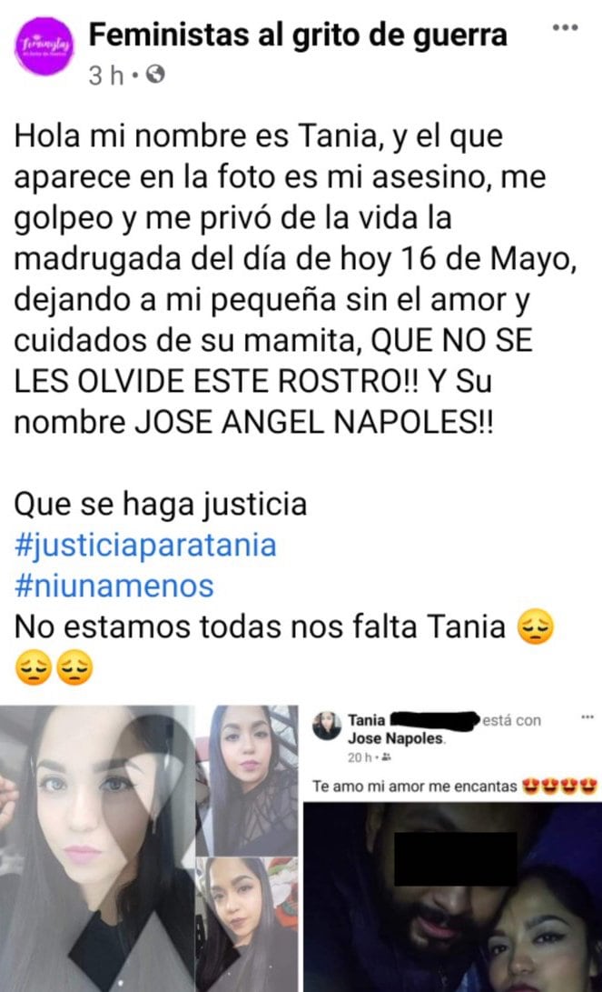 Publicaciones sobre el feminicidio de Tania