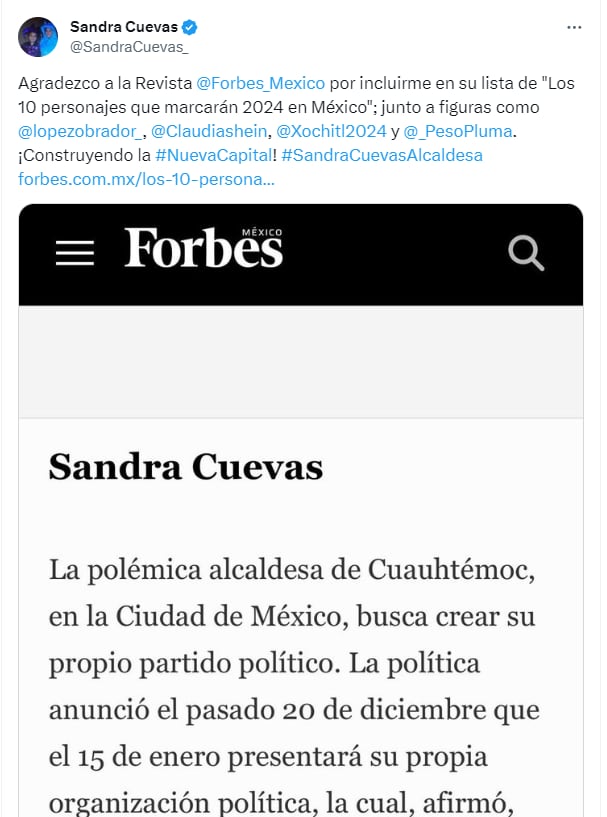 Sandra Cuevas: entre los 5 personajes más importantes en México para 2024