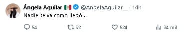 Ángela Aguilar comparte frase de su nueva canción.