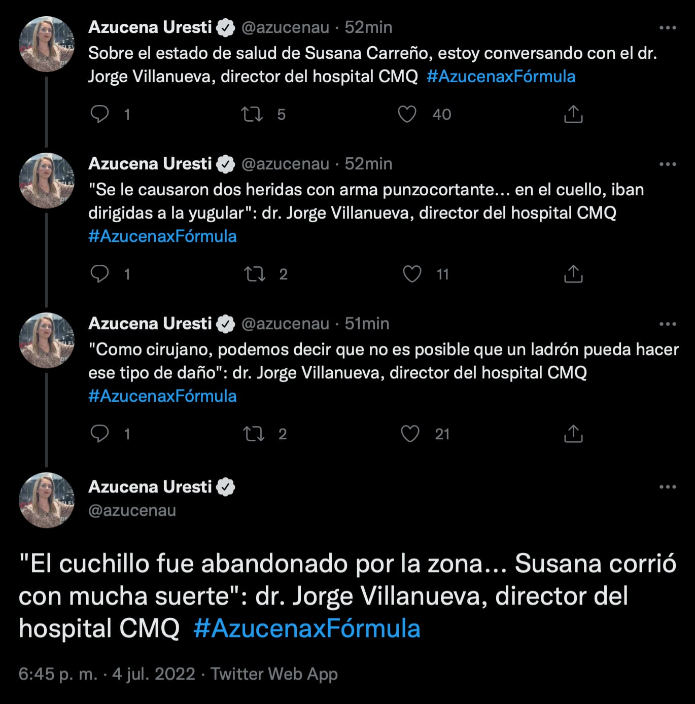 Susana Carreño: director del hospital CMQ duda que la periodista haya sido víctima de robo