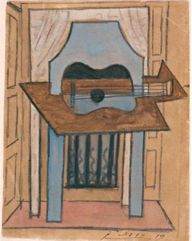 Pintura 'Naturaleza muerta con guitarra' de Picasso