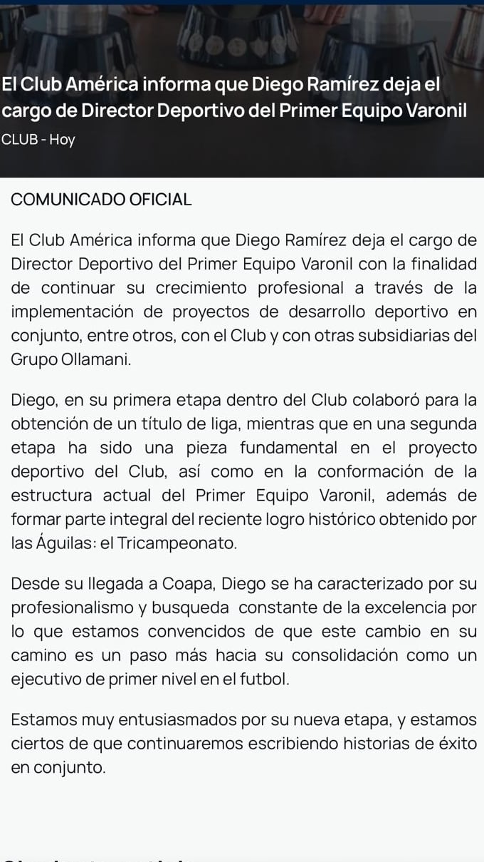 Comunicado, Club América