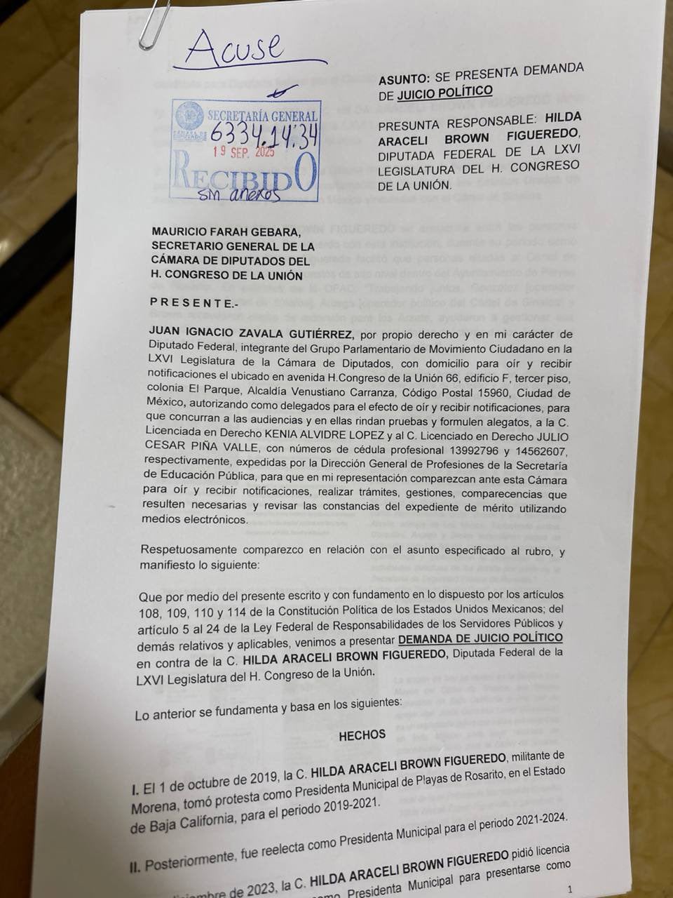 Demanda de juicio político contra Hilda Araceli