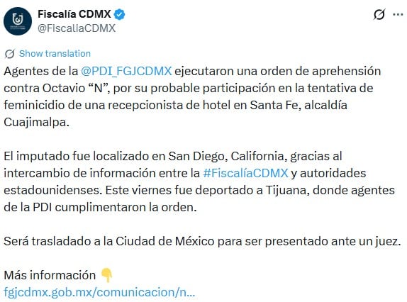 Octavio Cortés llega a CDMX tras ser deportado; lo acusan de tentativa de feminicidio