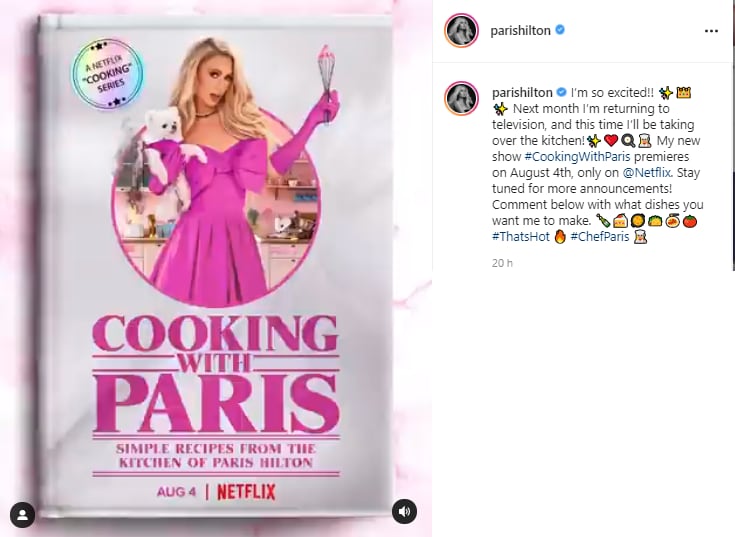 Instagram, Paris Hilton estrena serie de recetas de cocina en Netflix.
