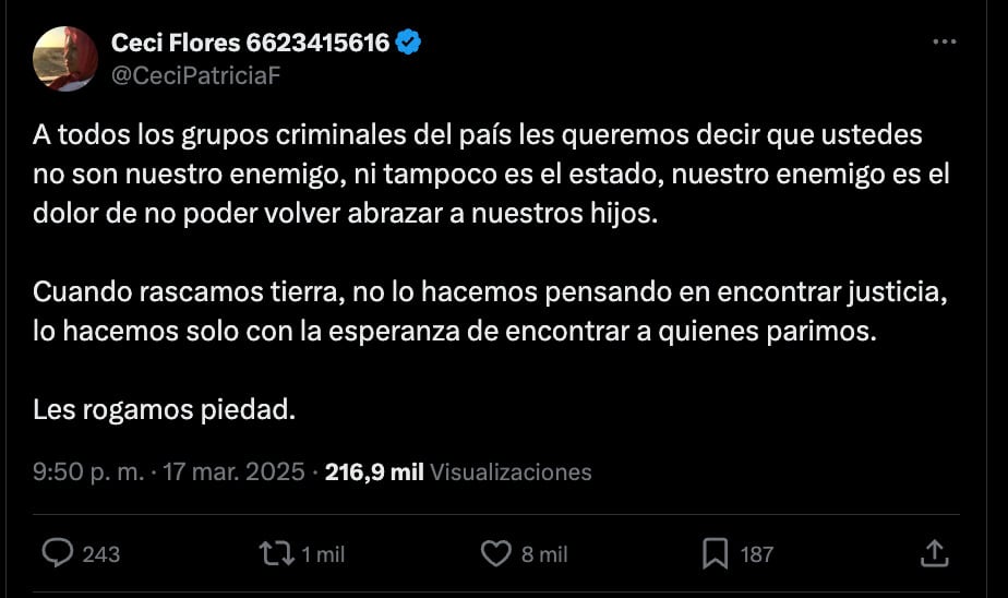 Mensaje de Ceci Flores