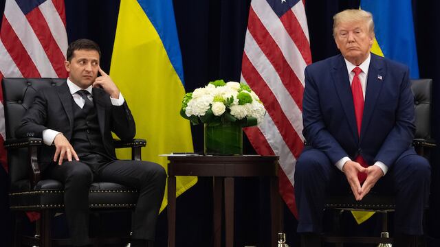 Donald Trump y Volodímir Zelenski durante encuentro con la prensa en Nueva York, EU, el 25 de septiembre