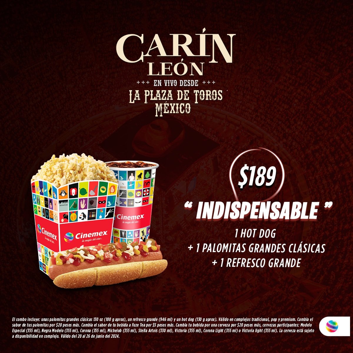 Combos Cinemex de Carín León