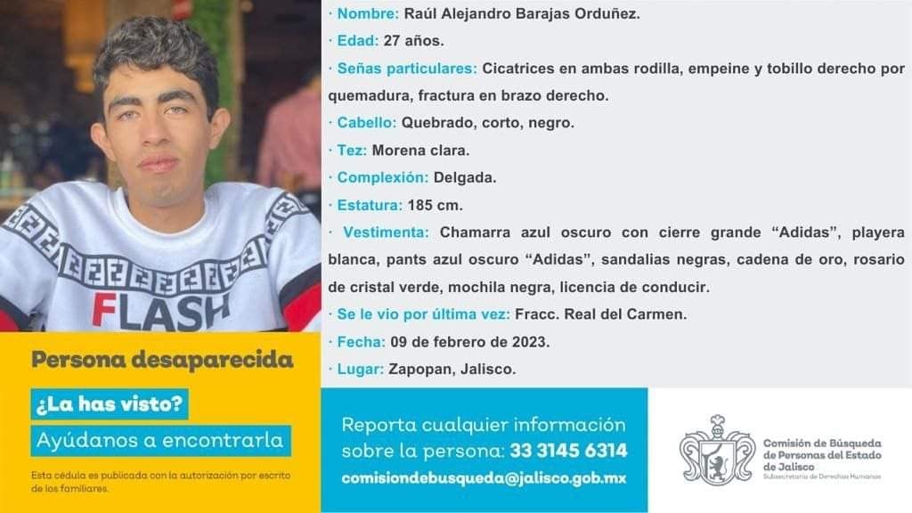 Raúl Alejandro Barajas, desaparecido en Jalisco