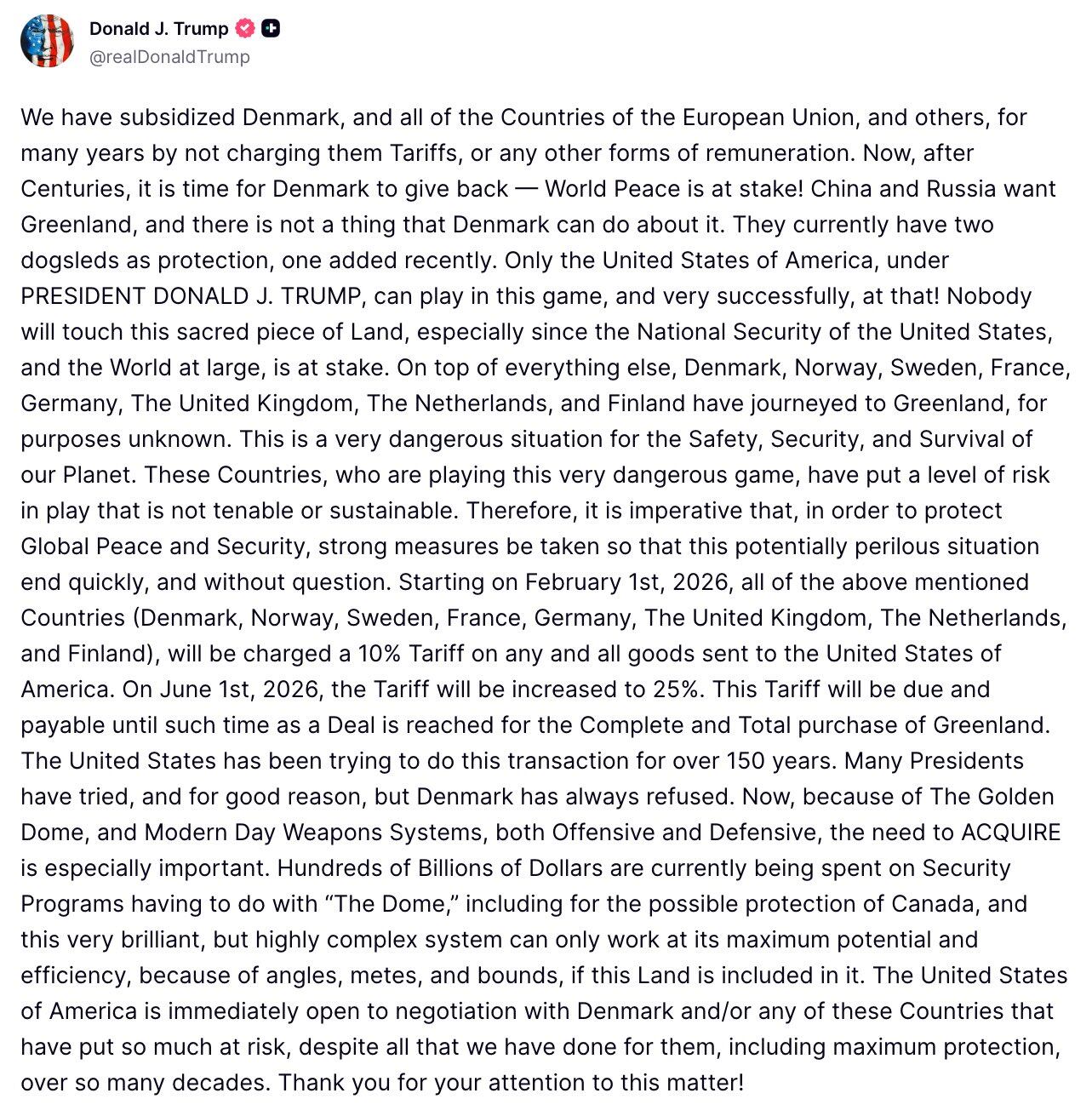 Trump castiga a Dinamarca y Europa con aranceles por Groenlandia