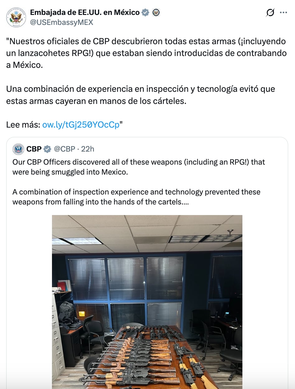 Autoridades de Estados Unidos decomisan armas con destino a México