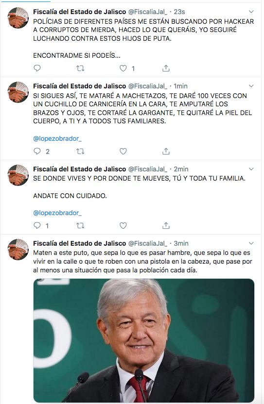 La cuenta incita a la violencia contra el presidente Andrés Manuel López Obrador