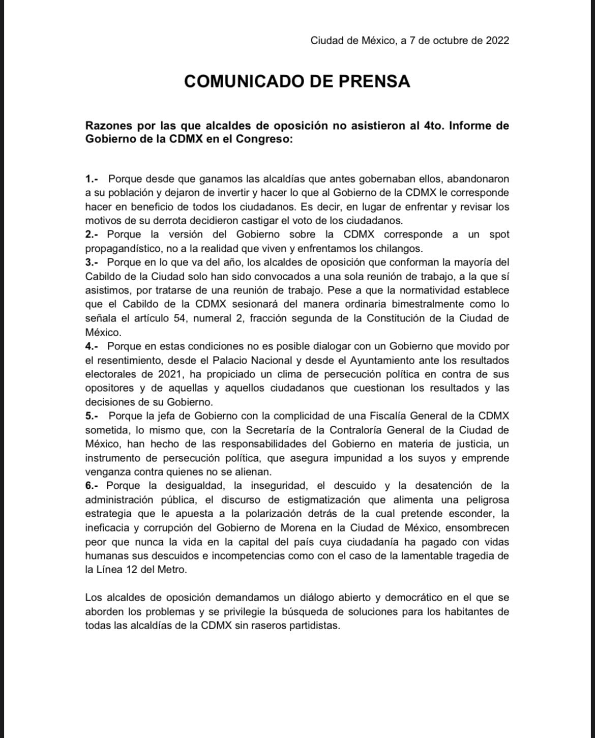 Sandra Cuevas y alcaldes de oposición dejan plantada a Claudia Sheinbaum en su cuarto informe de gobierno
