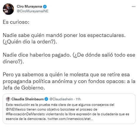 Ciro Murayama responde a crítica de Claudia Sheinbaum