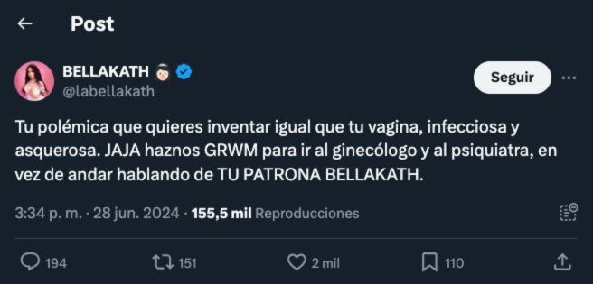 Bellakath reacciona a los mensajes de Yeri Mua